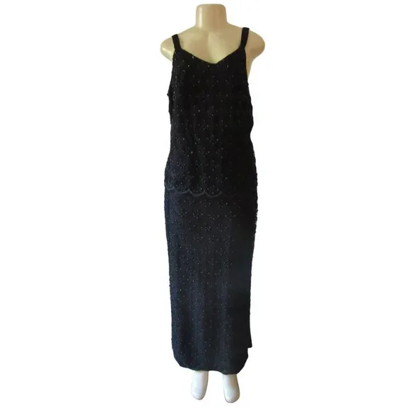 Vintage NWT, Scala Black Beaded Formal Dress w Lace Long Sleeve Jacket in Sz XL Dresses Vintage NWT, Scala Black Beaded Formal Dress w Lace Long Sleeve Jacket in Sz XL Dresses